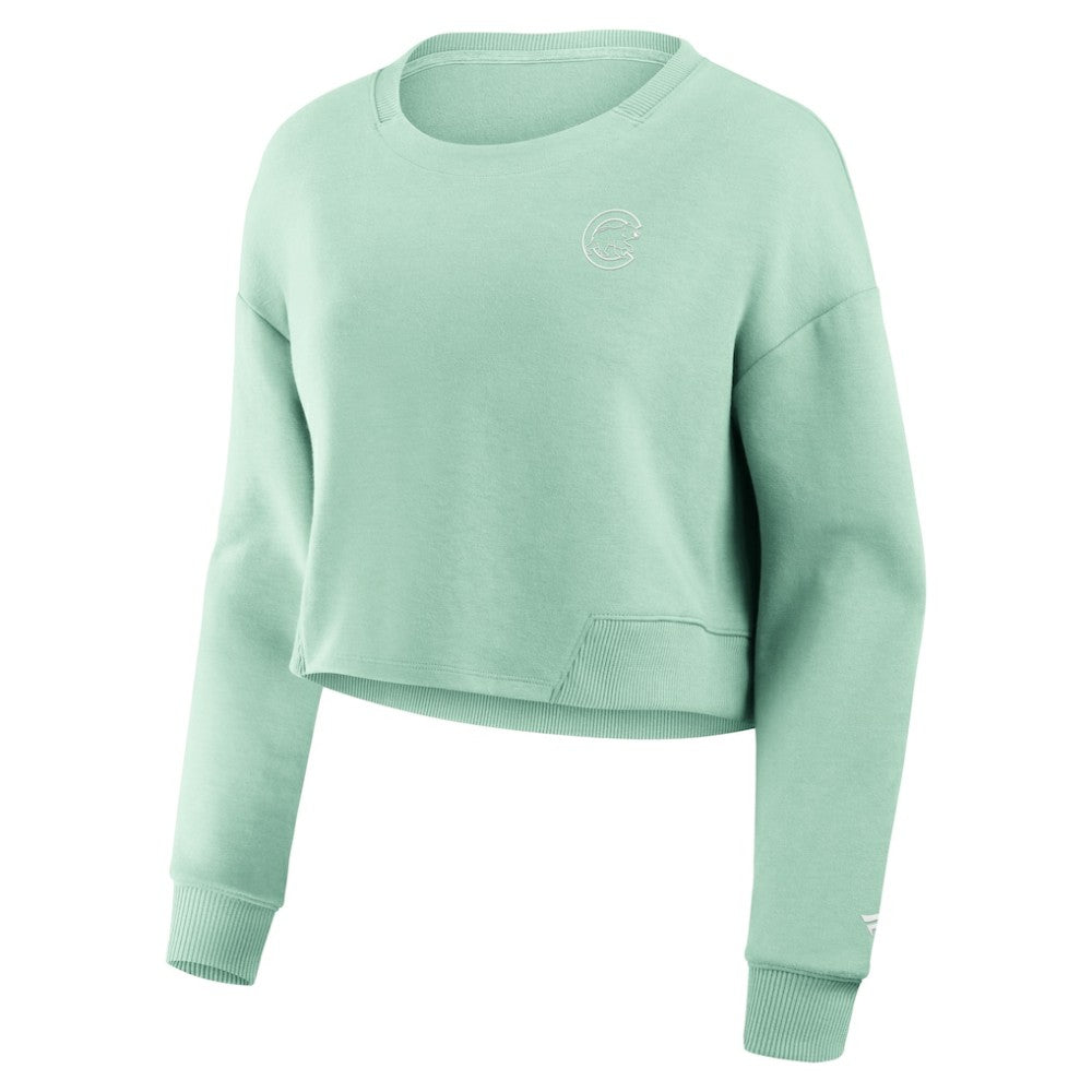 Chicago Cubs Fanatics Women's Studio Cropped Pullover Sweatshirt - Mint - Fanatics Discount