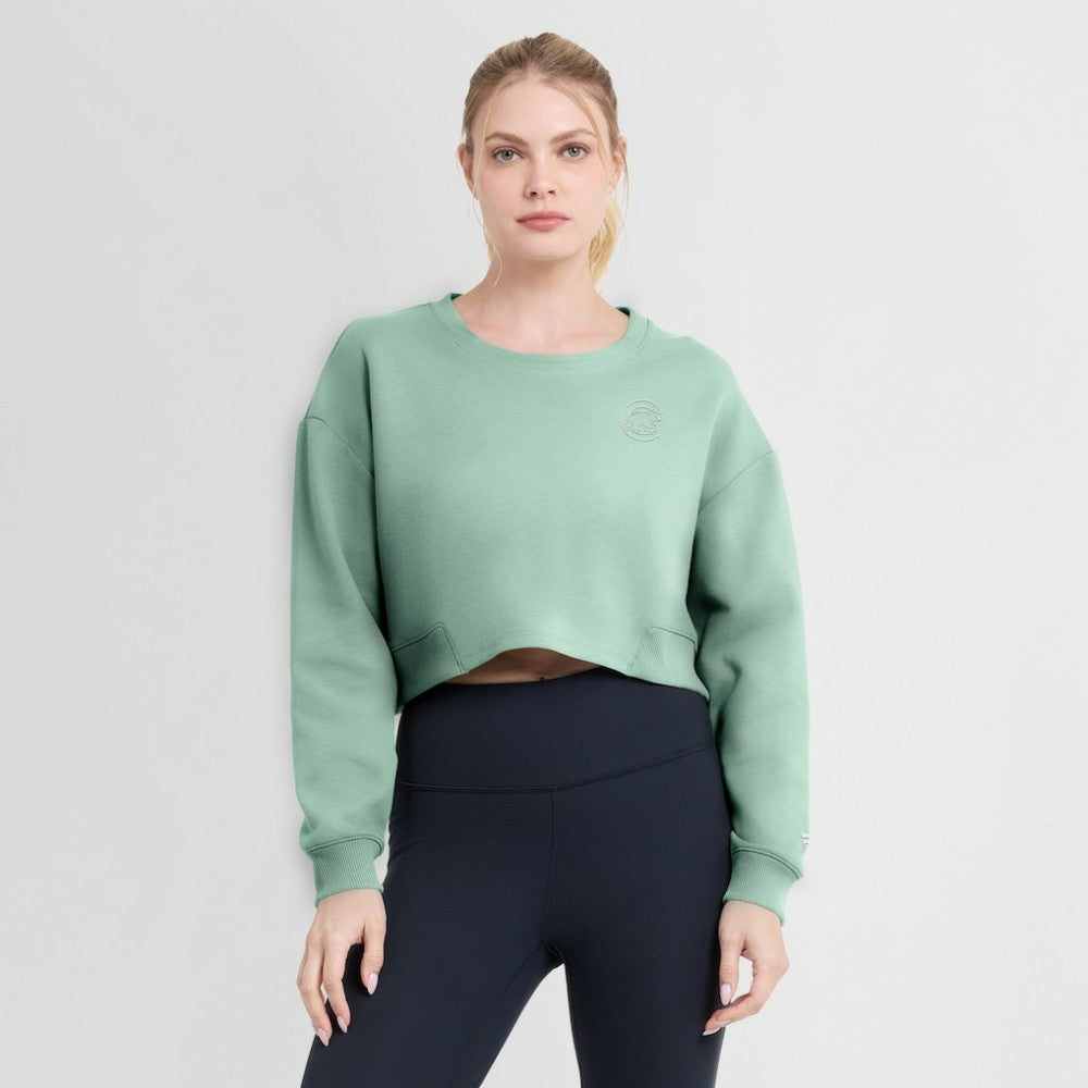Chicago Cubs Fanatics Women's Studio Cropped Pullover Sweatshirt - Mint - Fanatics Discount