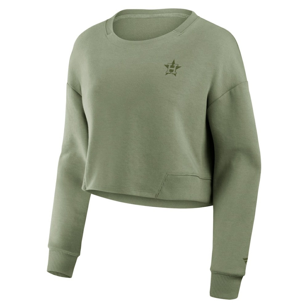 Houston Astros Fanatics Women's Studio Cropped Pullover Sweatshirt - Olive - Fanatics on Sale