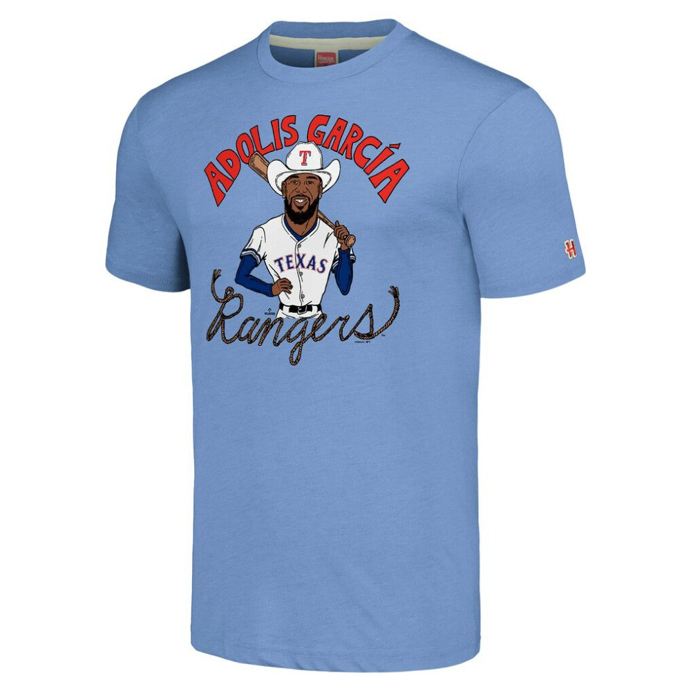 Adolis García Texas Rangers Homage Caricature Player Tri-Blend T-Shirt - Light Blue - MLB Discount