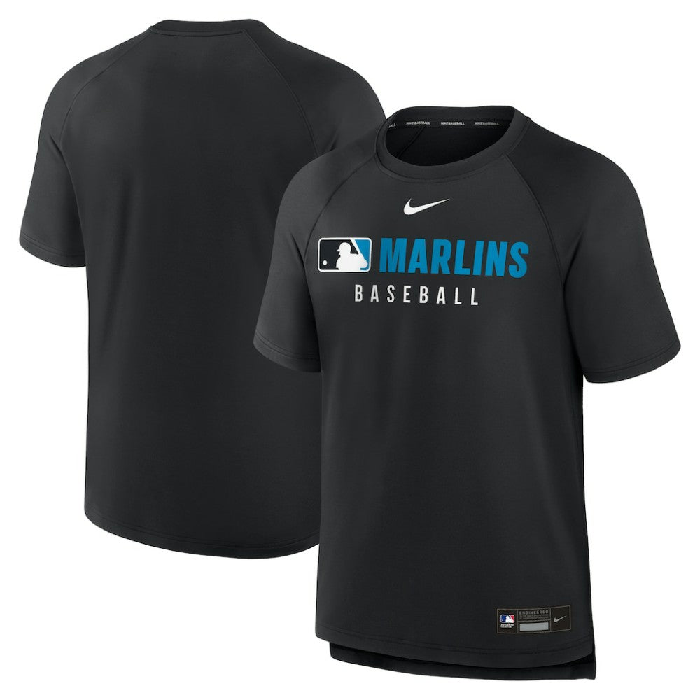 Miami Marlins Nike Authentic Collection Pregame Raglan Dri-FIT T-Shirt - Black - Nike Discount