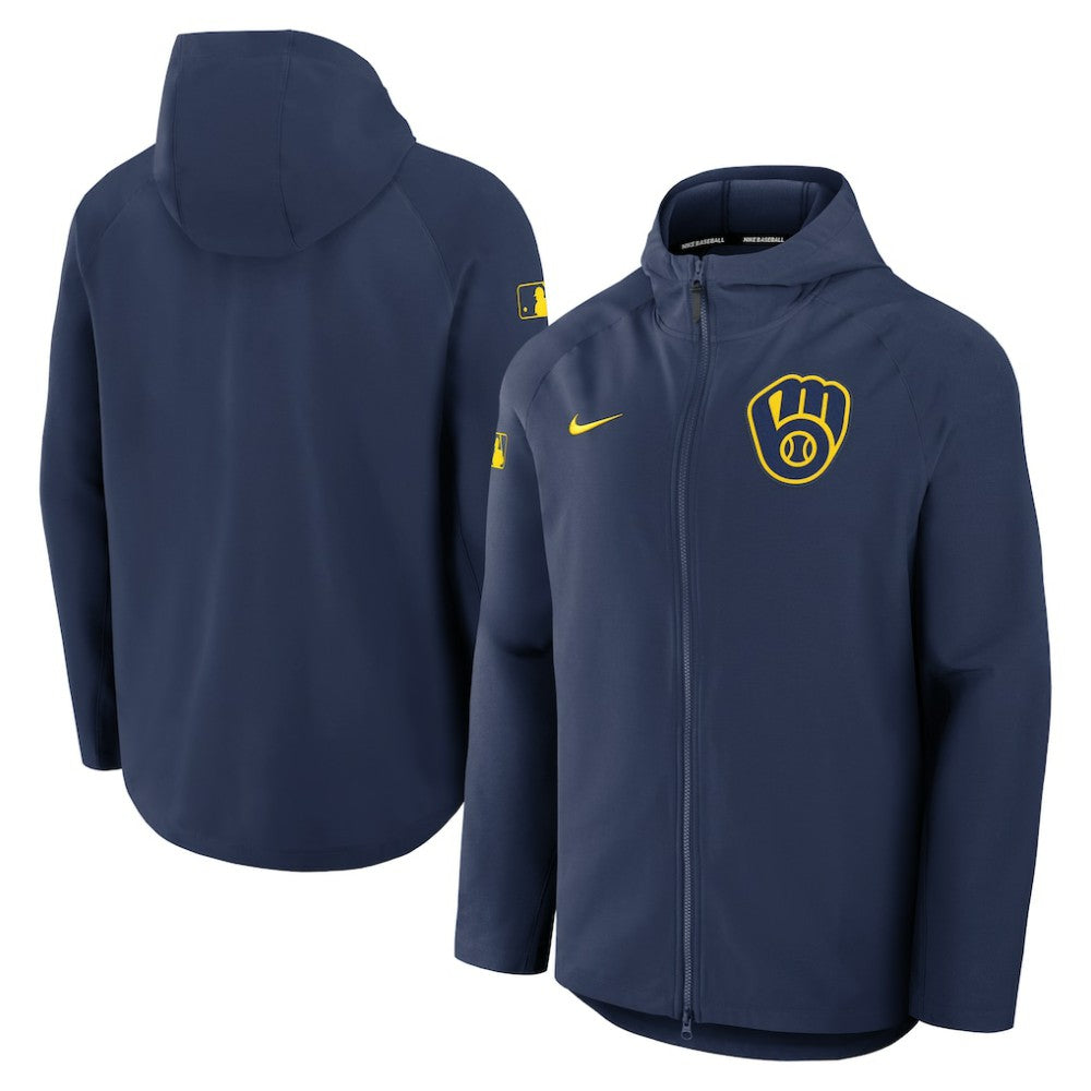 Milwaukee Brewers Nike Authentic Collection Raglan Performance Full-Zip Jacket - Navy - Nike Lifestyle
