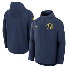 Milwaukee Brewers Nike Authentic Collection Raglan Performance Full-Zip Jacket - Navy - Nike Lifestyle