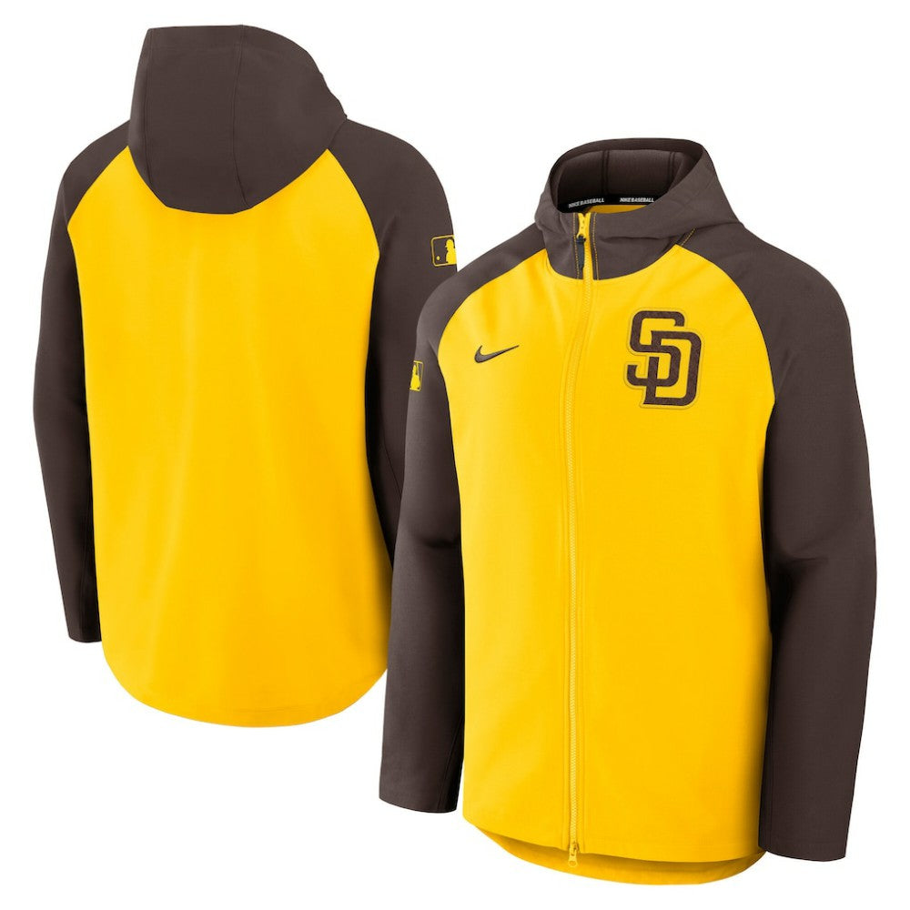 San Diego Padres Nike Authentic Collection Raglan Performance Full-Zip Jacket - Gold/Brown - Nike Lifestyle
