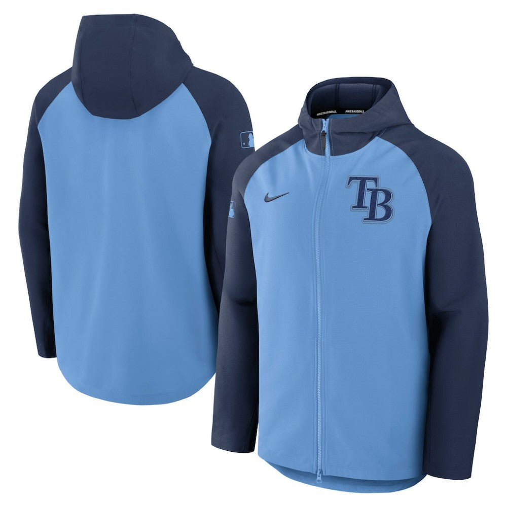 Tampa Bay Rays Nike Authentic Collection Raglan Performance Full-Zip Jacket - Light Blue/Navy - Nike Lifestyle