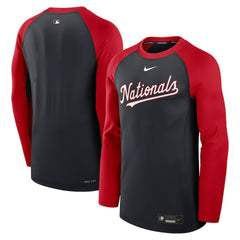 Washington Nationals Nike Authentic Collection Game Time Raglan Dri-FIT Long Sleeve T-Shirt - Navy/Red - Nike Lifestyle