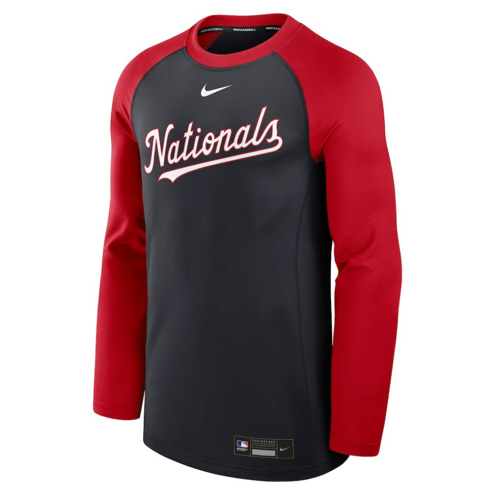 Washington Nationals Nike Authentic Collection Game Time Raglan Dri-FIT Long Sleeve T-Shirt - Navy/Red - Nike Lifestyle