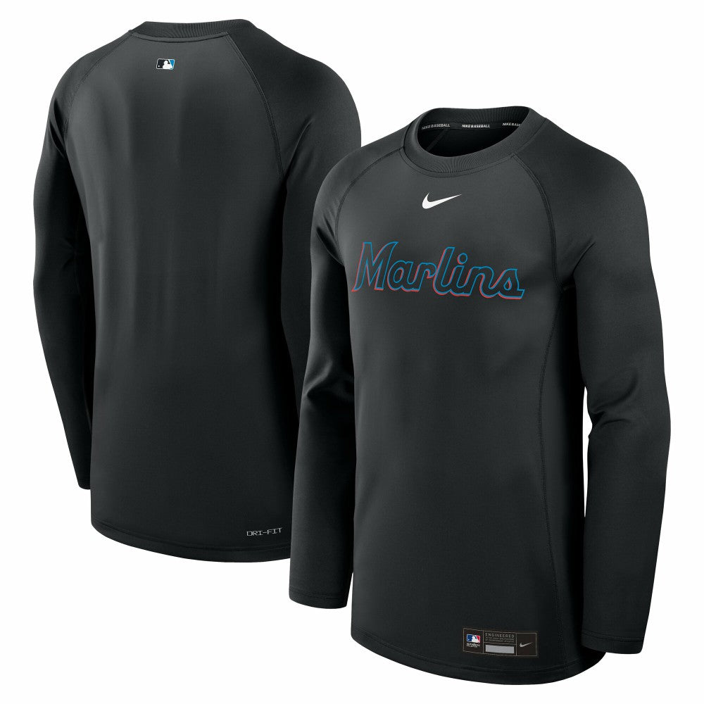Miami Marlins Nike Authentic Collection Game Time Raglan Dri-FIT Long Sleeve T-Shirt - Black - Nike Discount