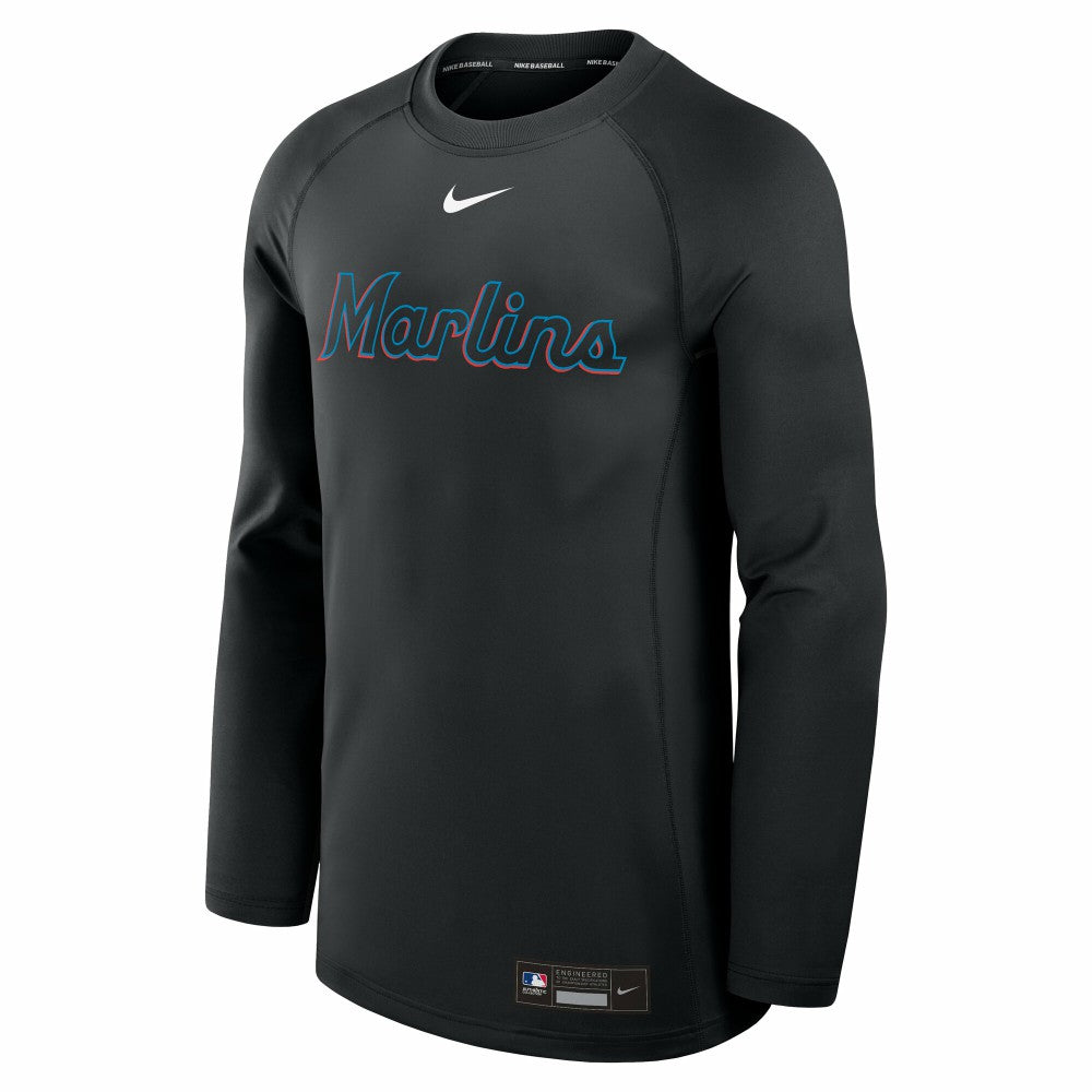 Miami Marlins Nike Authentic Collection Game Time Raglan Dri-FIT Long Sleeve T-Shirt - Black - Nike Discount