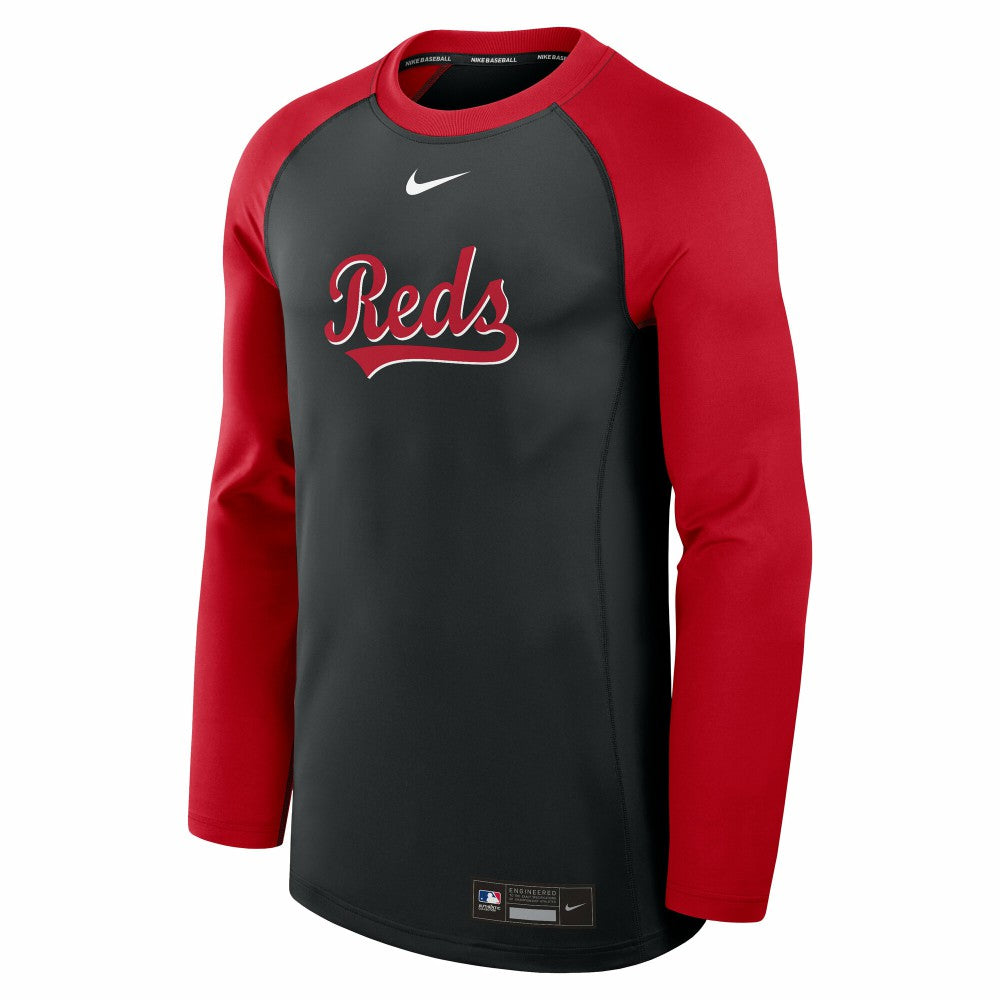 Cincinnati Reds Nike Authentic Collection Game Time Raglan Dri-FIT Long Sleeve T-Shirt - Black/Red - Nike Online