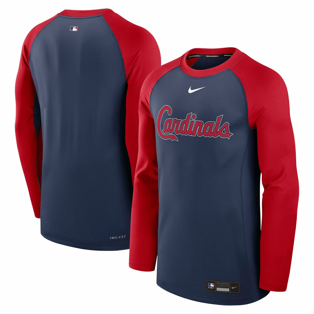 St. Louis Cardinals Nike Authentic Collection Game Time Raglan Dri-FIT Long Sleeve T-Shirt - Navy/Red - Nike Lifestyle