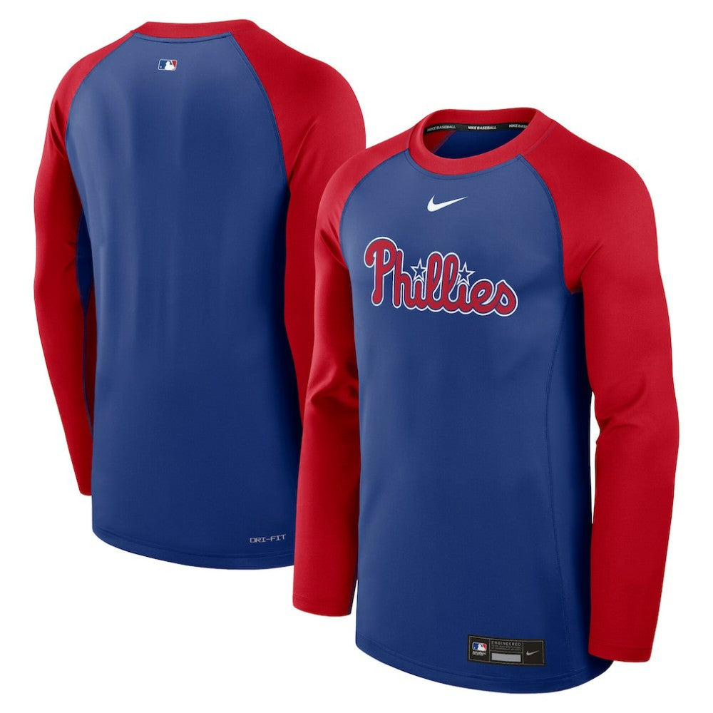 Philadelphia Phillies Nike Authentic Collection Game Time Raglan Performance Long Sleeve T-Shirt - Royal/Red - Nike Discount