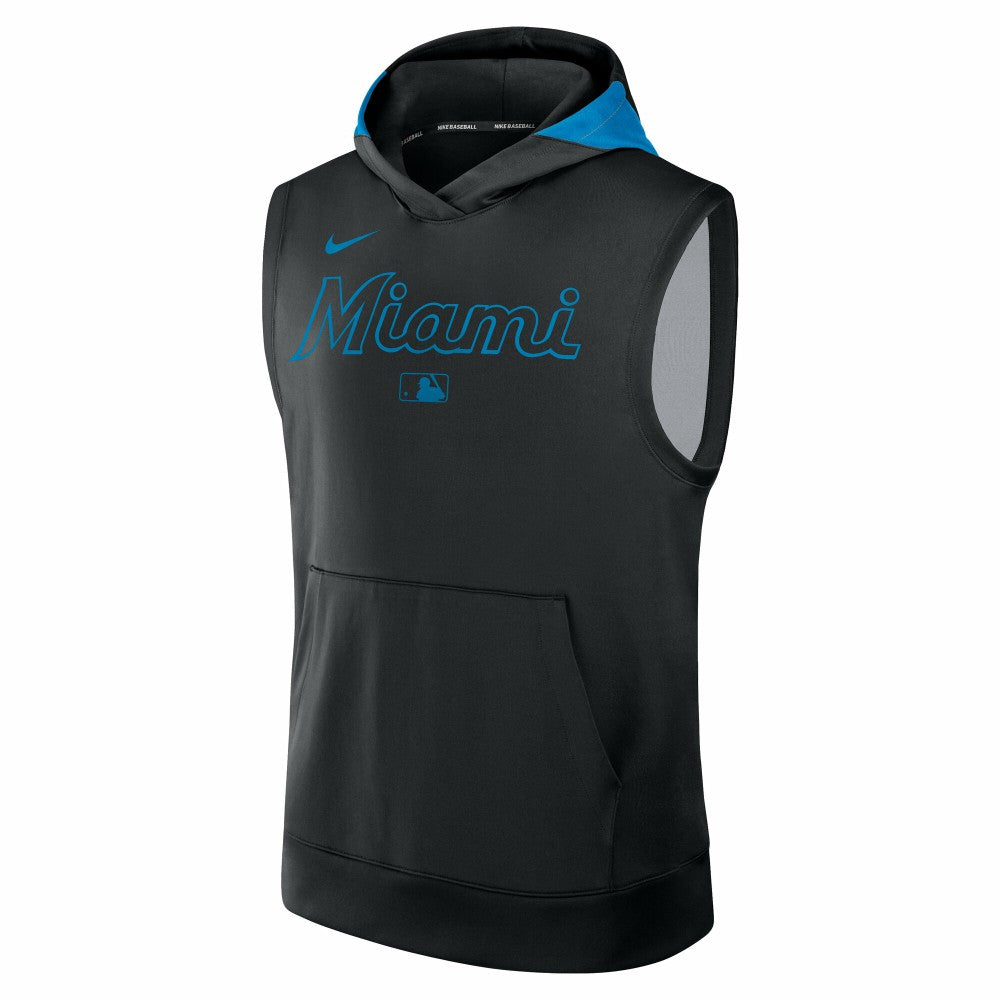 Miami Marlins Nike Authentic Collection Dri-FIT Sleeveless Hoodie - Black - Nike Discount