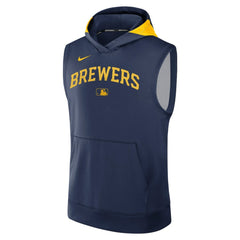 Milwaukee Brewers Nike Authentic Collection Dri-FIT Sleeveless Hoodie - Navy - Nike on Sale