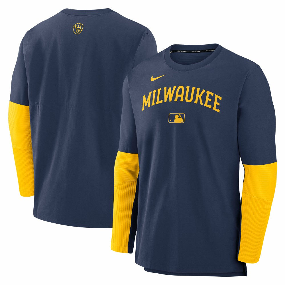 Milwaukee Brewers Nike Authentic Collection Player Dri-FIT Lightweight Pullover  - Navy/Gold - Nike Lifestyle