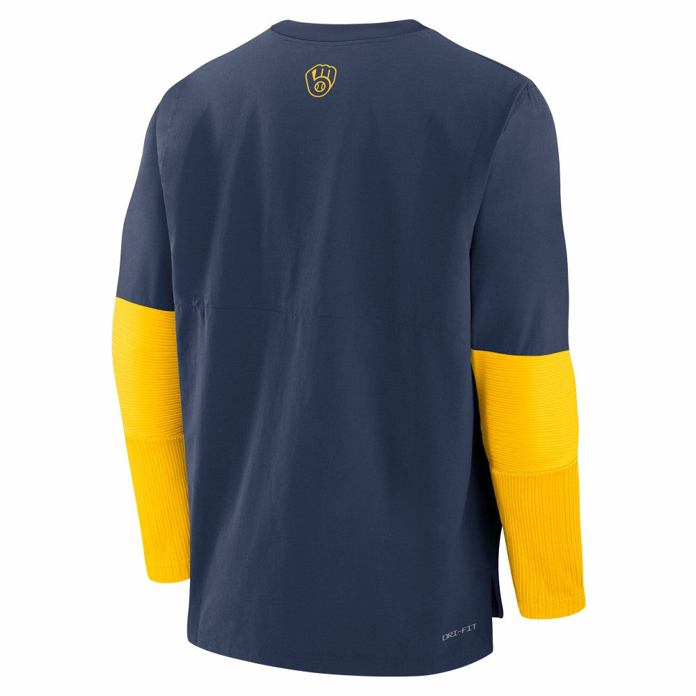 Milwaukee Brewers Nike Authentic Collection Player Dri-FIT Lightweight Pullover  - Navy/Gold - Nike Lifestyle