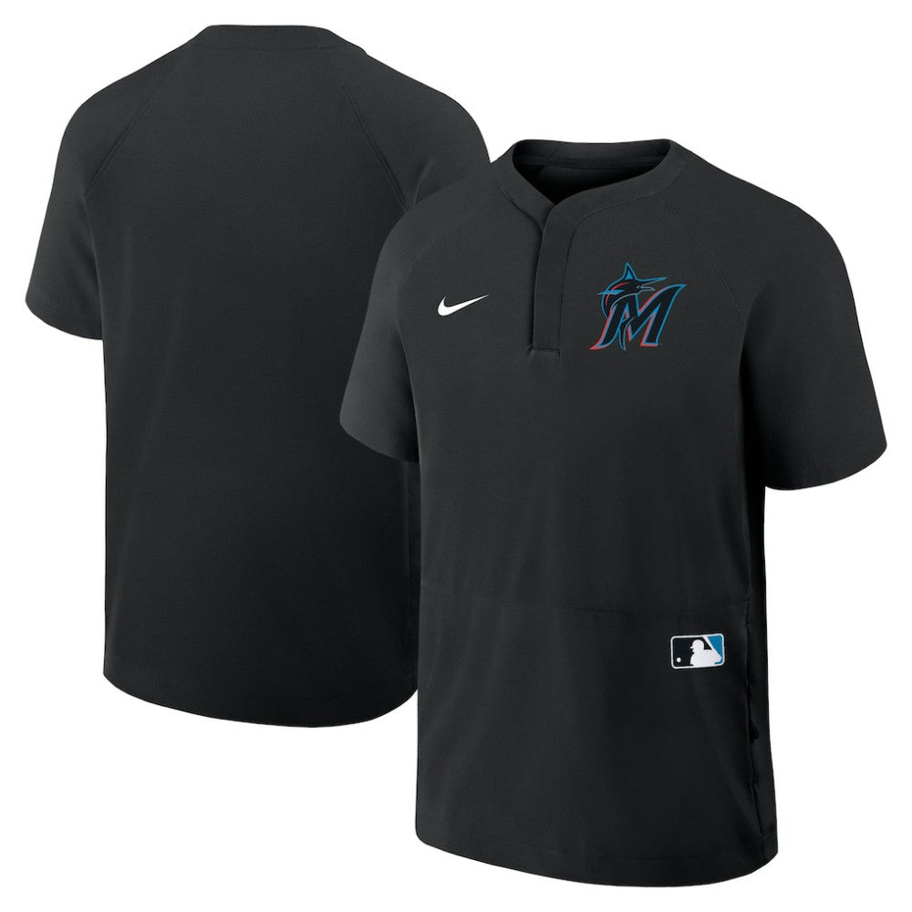 Miami Marlins Nike Authentic Collection Raglan Short Sleeve Windshirt - Black - Nike Sale