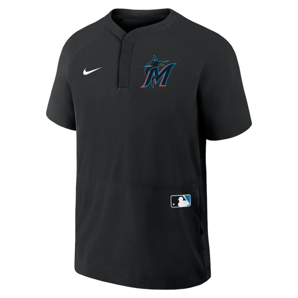 Miami Marlins Nike Authentic Collection Raglan Short Sleeve Windshirt - Black - Nike Sale