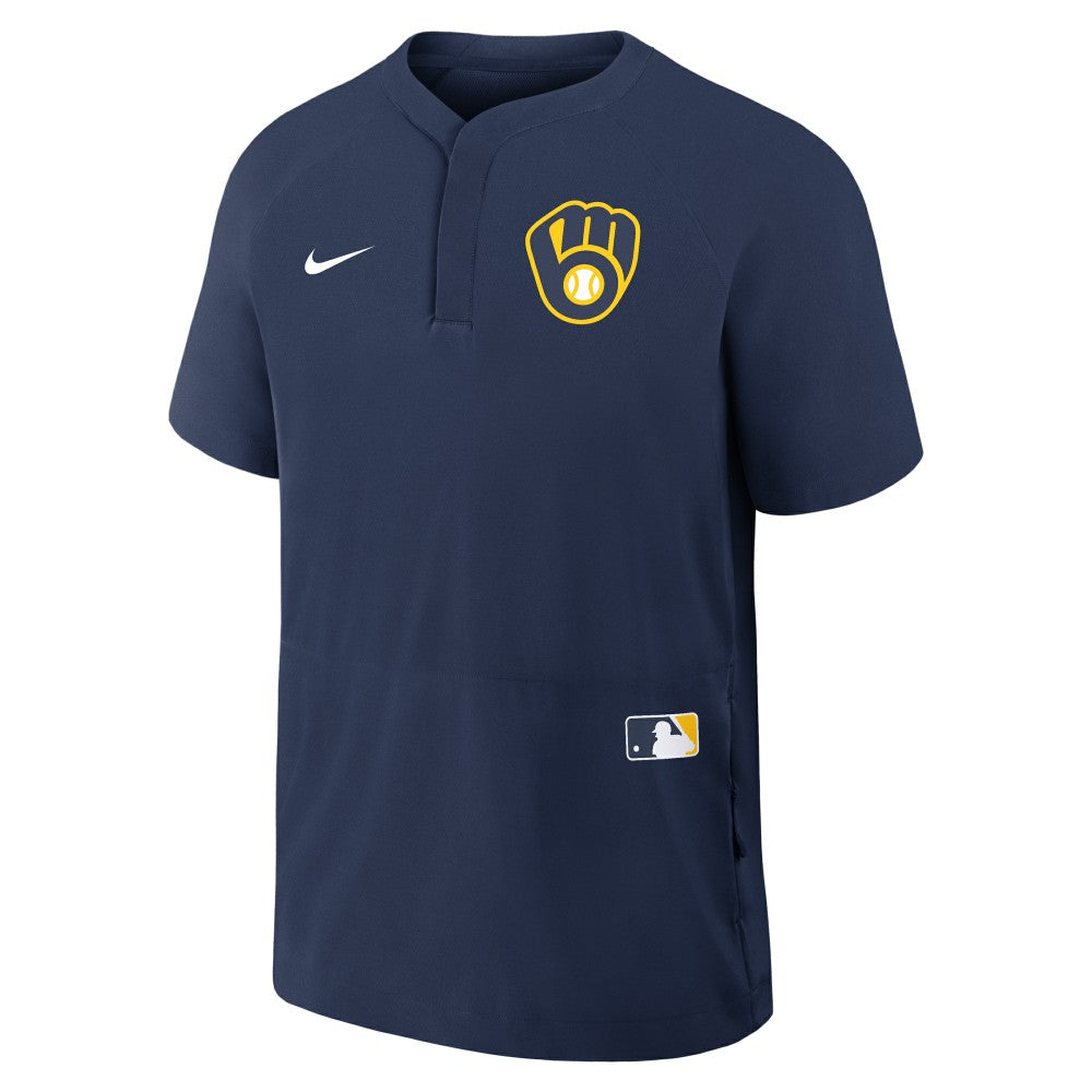 Milwaukee Brewers Nike Authentic Collection Raglan Short Sleeve Windshirt - Navy - Nike Lifestyle