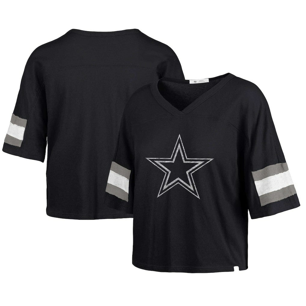 47 brand Dallas Cowboys '47 Women's Double Header Scout Cropped V-Neck T-Shirt Navy