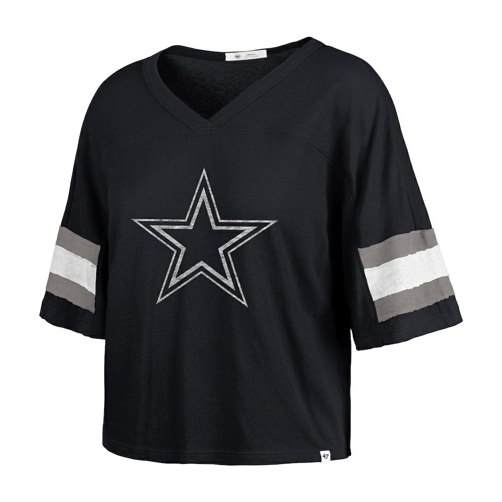 47 brand Dallas Cowboys '47 Women's Double Header Scout Cropped V-Neck T-Shirt Navy