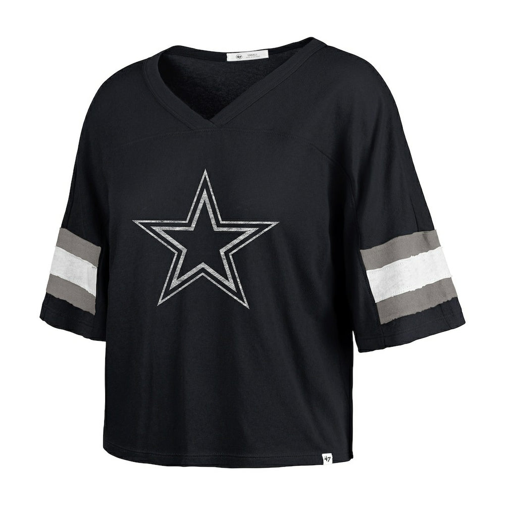 47 brand Dallas Cowboys '47 Women's Double Header Scout Cropped V-Neck T-Shirt Navy