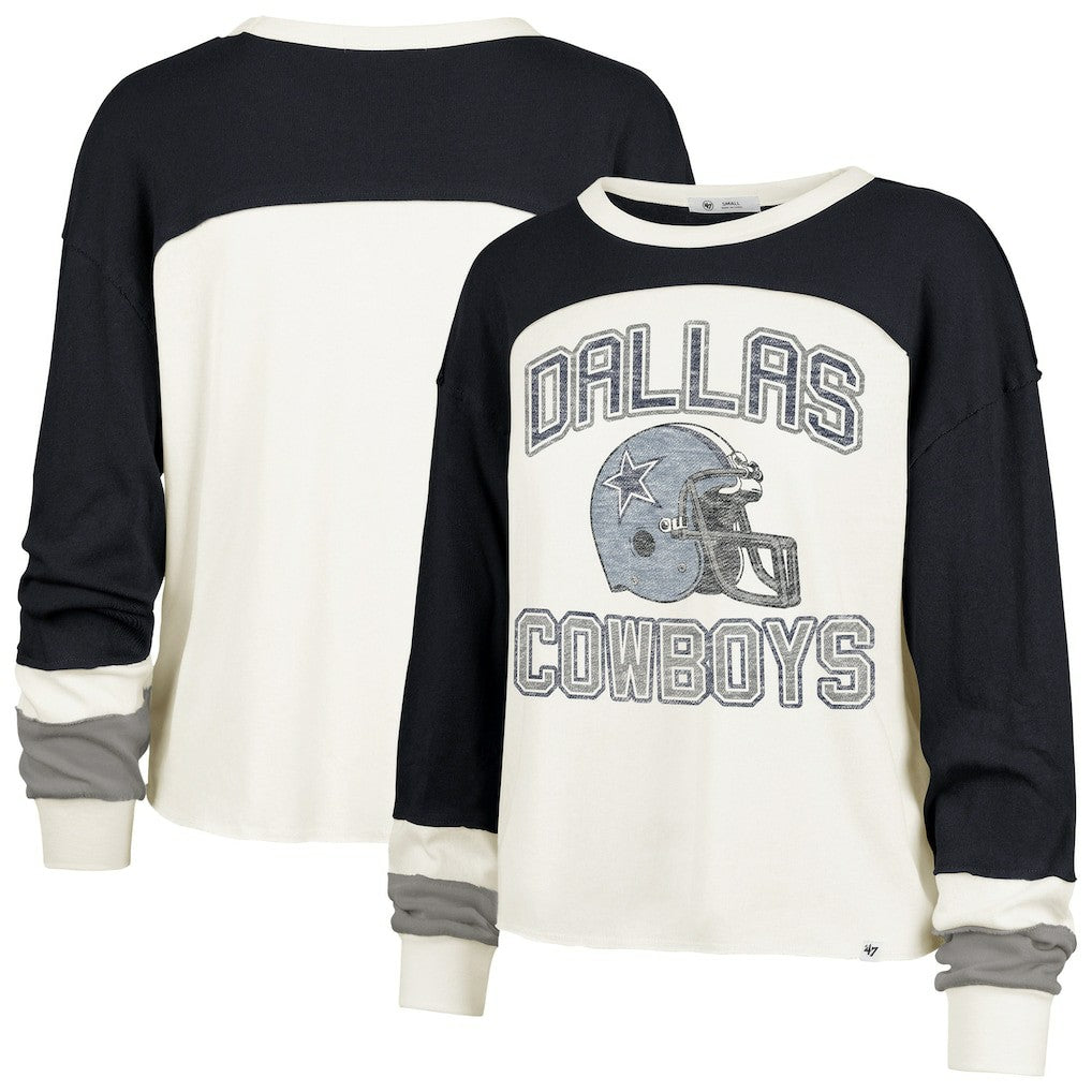 47 brand Dallas Cowboys '47 Women's Double Header Curve Raglan Long Sleeve Crop Top Cream