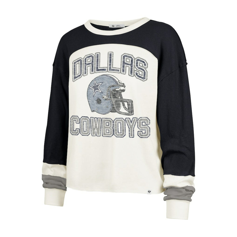 47 brand Dallas Cowboys '47 Women's Double Header Curve Raglan Long Sleeve Crop Top Cream