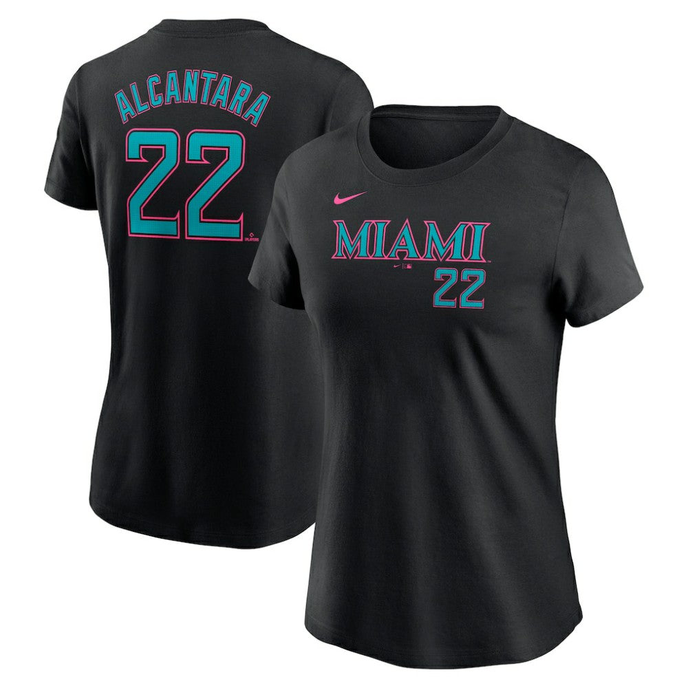 Sandy Alcantara Miami Marlins Nike Women's 2025 City Connect Fuse Name & Number T-Shirt - Black - Nike Lifestyle