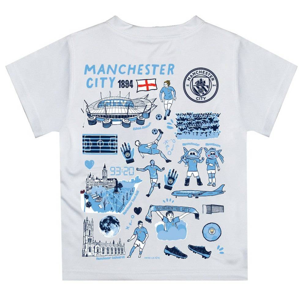 Manchester City Vive La Fete Youth Impressions Artwork T-Shirt White