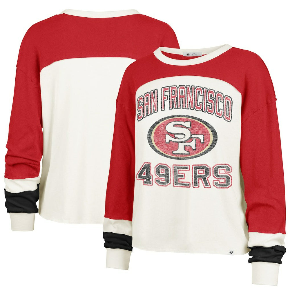 47 brand San Francisco 49ers '47 Women's Plus Size Double Header Curve Toni Long Sleeve T-Shirt Cream/Scarlet