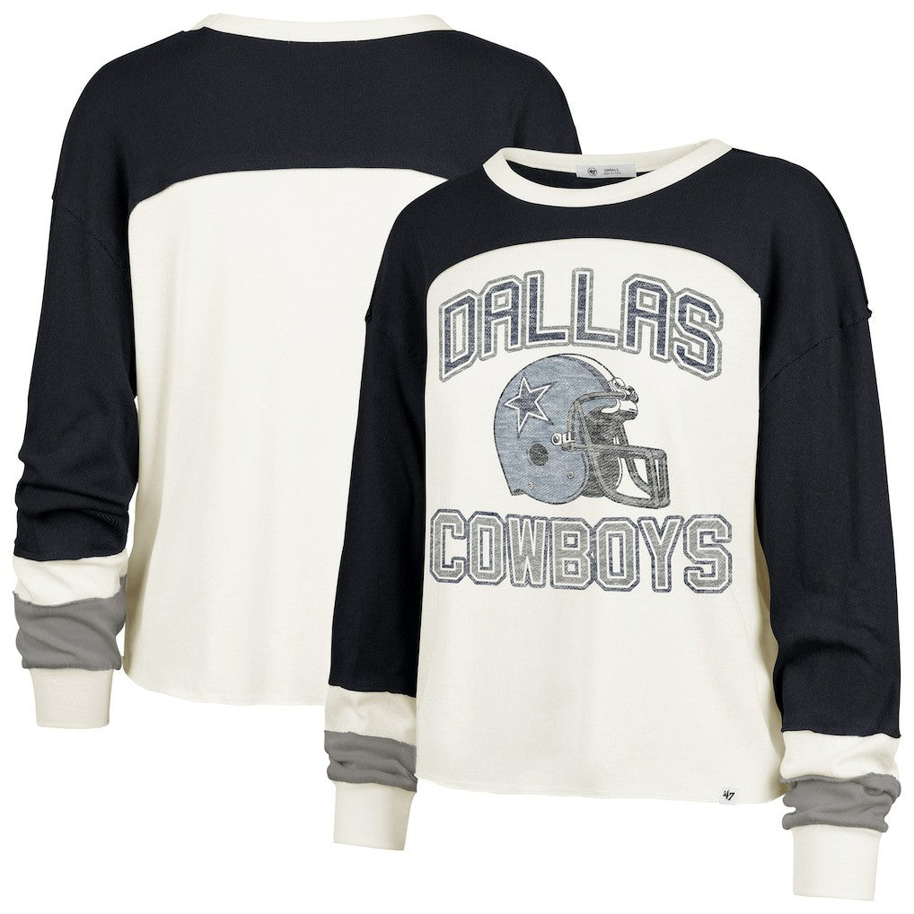 47 brand Dallas Cowboys '47 Women's Plus Size Double Header Curve Toni Long Sleeve T-Shirt Cream/Navy