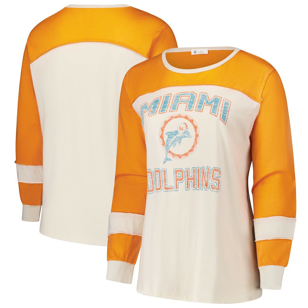 47 brand Miami Dolphins '47 Women's Plus Size Double Header Curve Toni Long Sleeve T-Shirt Cream/Orange