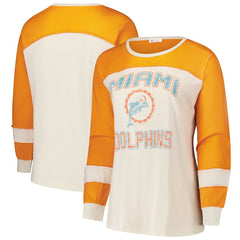 47 brand Miami Dolphins '47 Women's Plus Size Double Header Curve Toni Long Sleeve T-Shirt Cream/Orange