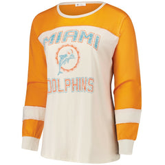 47 brand Miami Dolphins '47 Women's Plus Size Double Header Curve Toni Long Sleeve T-Shirt Cream/Orange