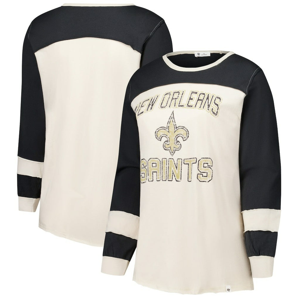 47 brand New Orleans Saints '47 Women's Plus Size Double Header Curve Toni Long Sleeve T-Shirt Cream/Black