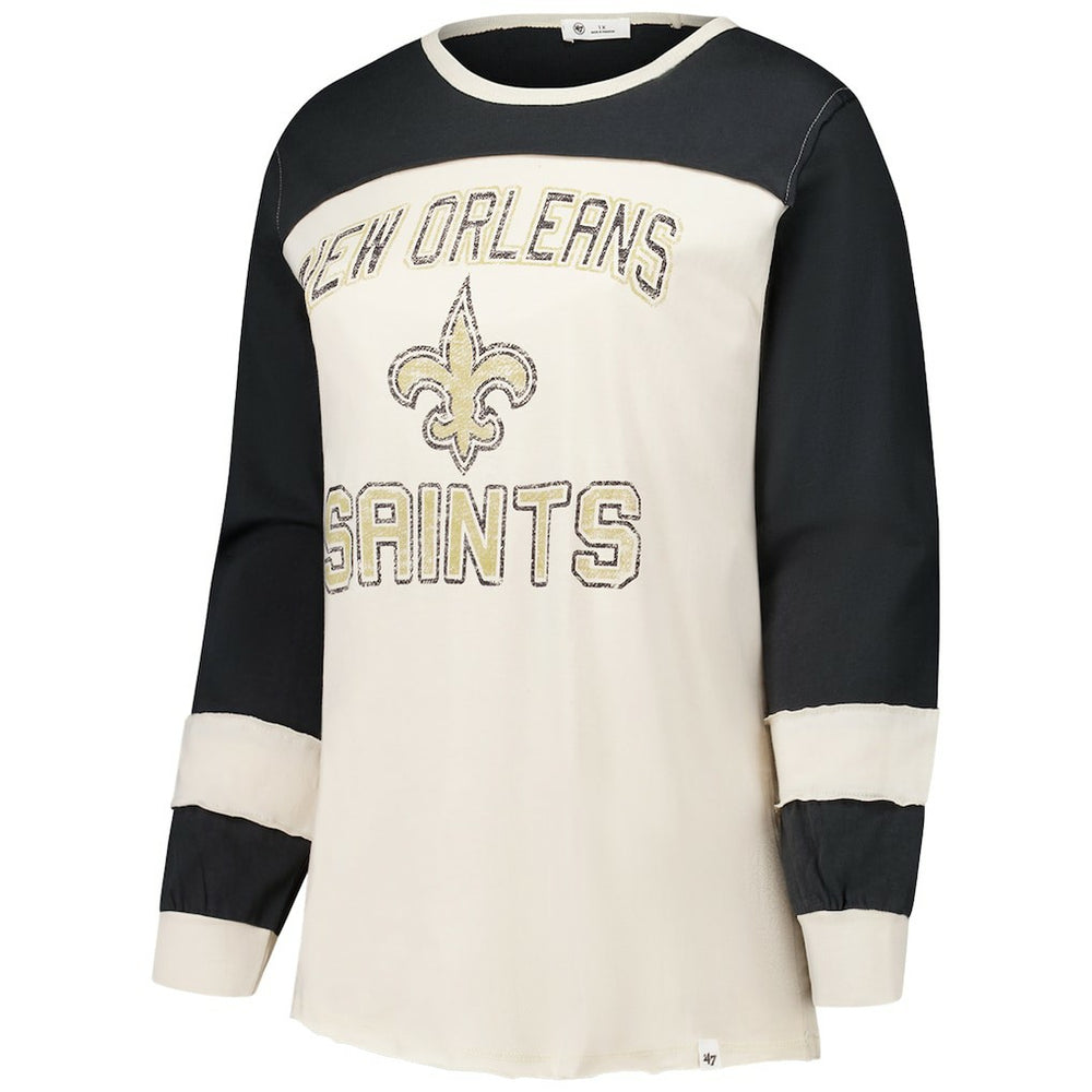47 brand New Orleans Saints '47 Women's Plus Size Double Header Curve Toni Long Sleeve T-Shirt Cream/Black
