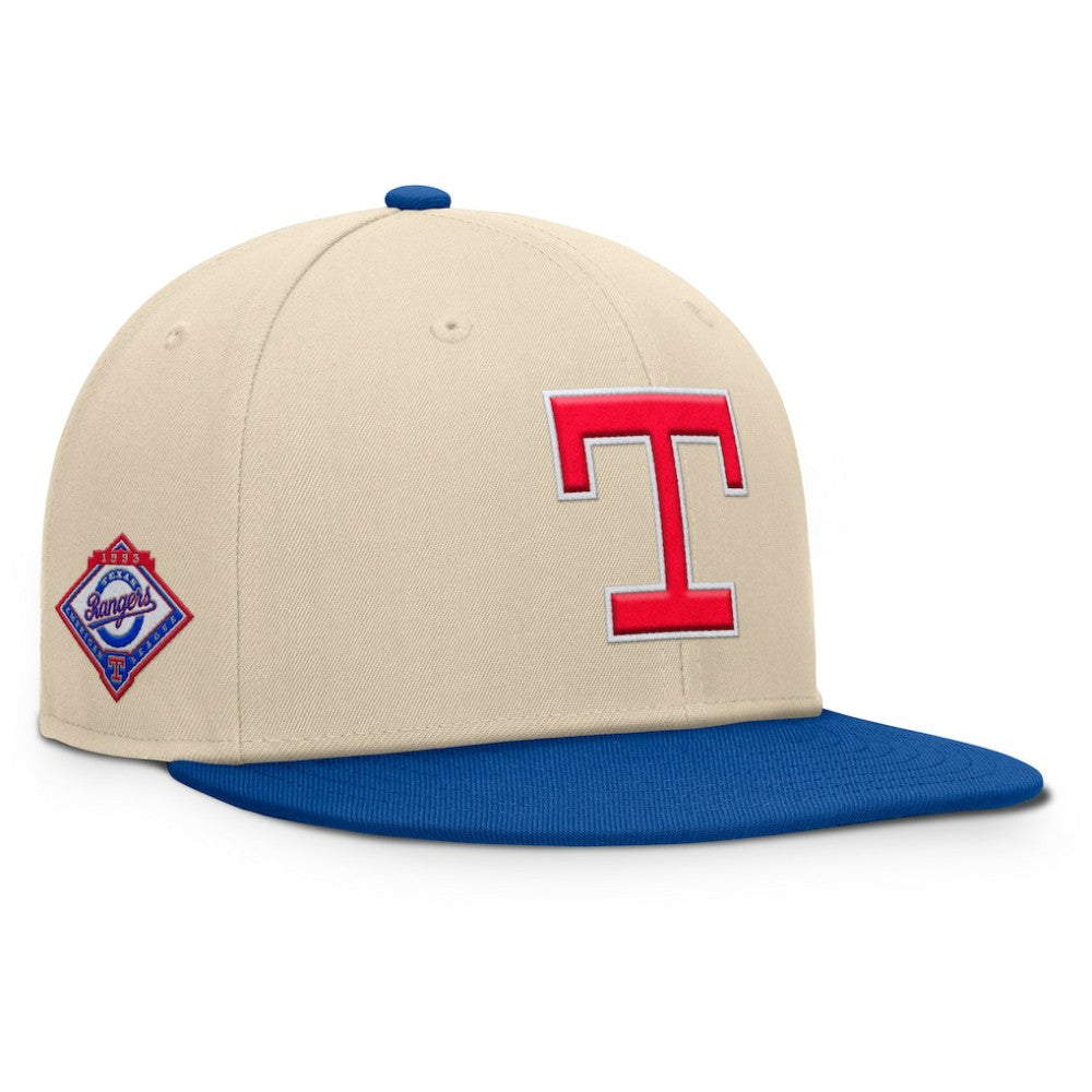 Texas Rangers Fanatics Cooperstown Collection Bounder Snapback Hat - Natural/Royal - Fanatics Sale
