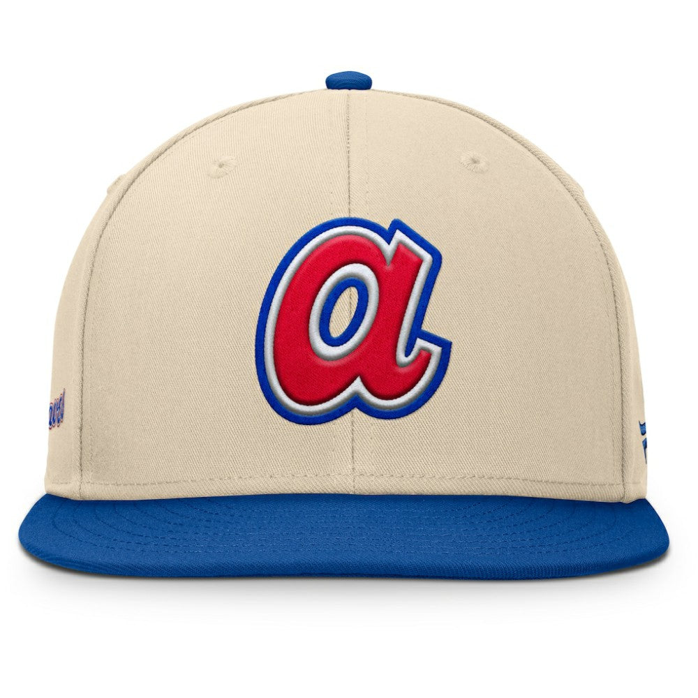 Atlanta Braves Fanatics Cooperstown Collection Bounder Snapback Hat - Natural/Royal - Fanatics Online