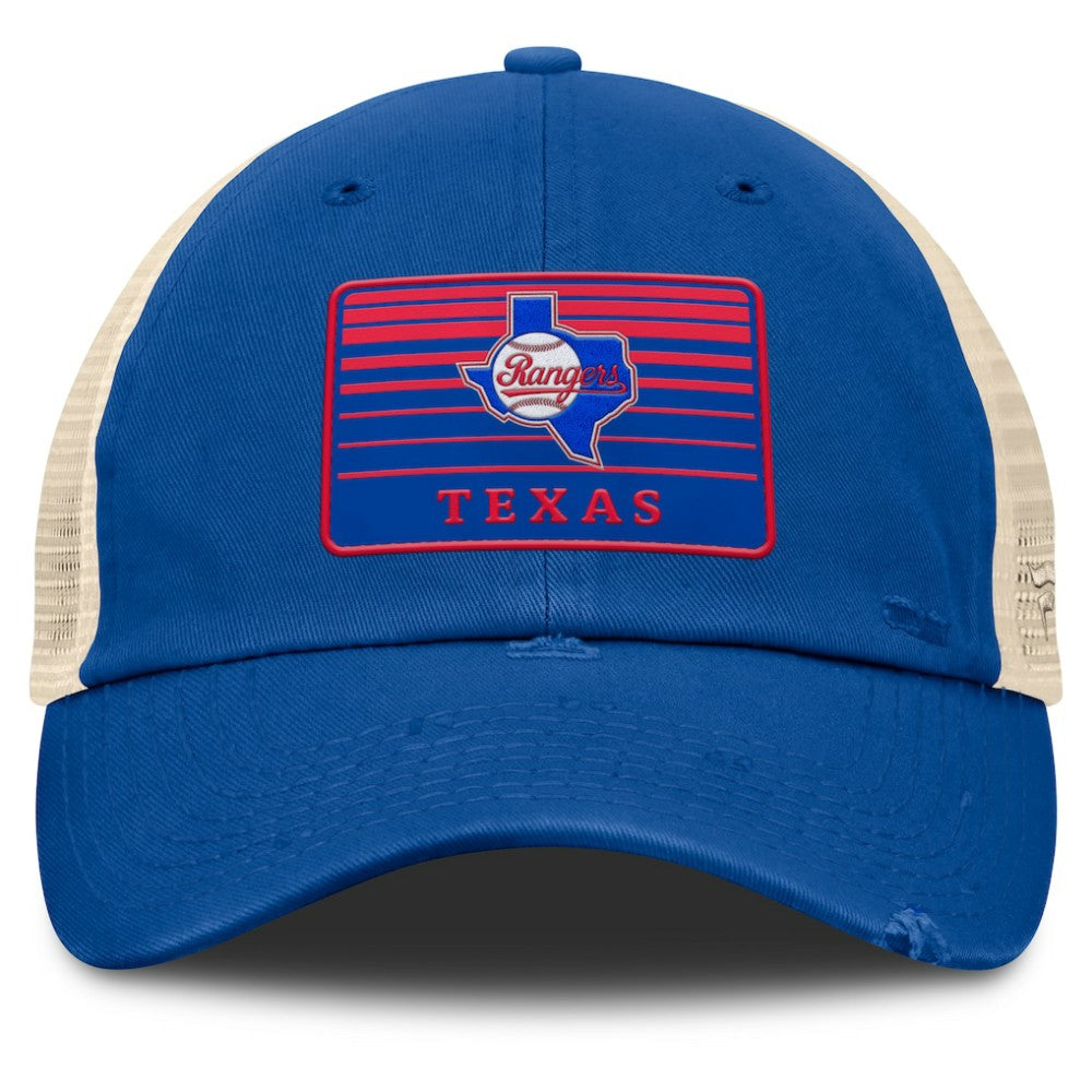 Texas Rangers Fanatics Cooperstown Collection Eastbound Mesh Adjustable Hat - Royal/Natural - Fanatics Lifestyle