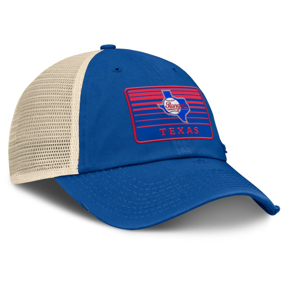 Texas Rangers Fanatics Cooperstown Collection Eastbound Mesh Adjustable Hat - Royal/Natural - Fanatics Lifestyle