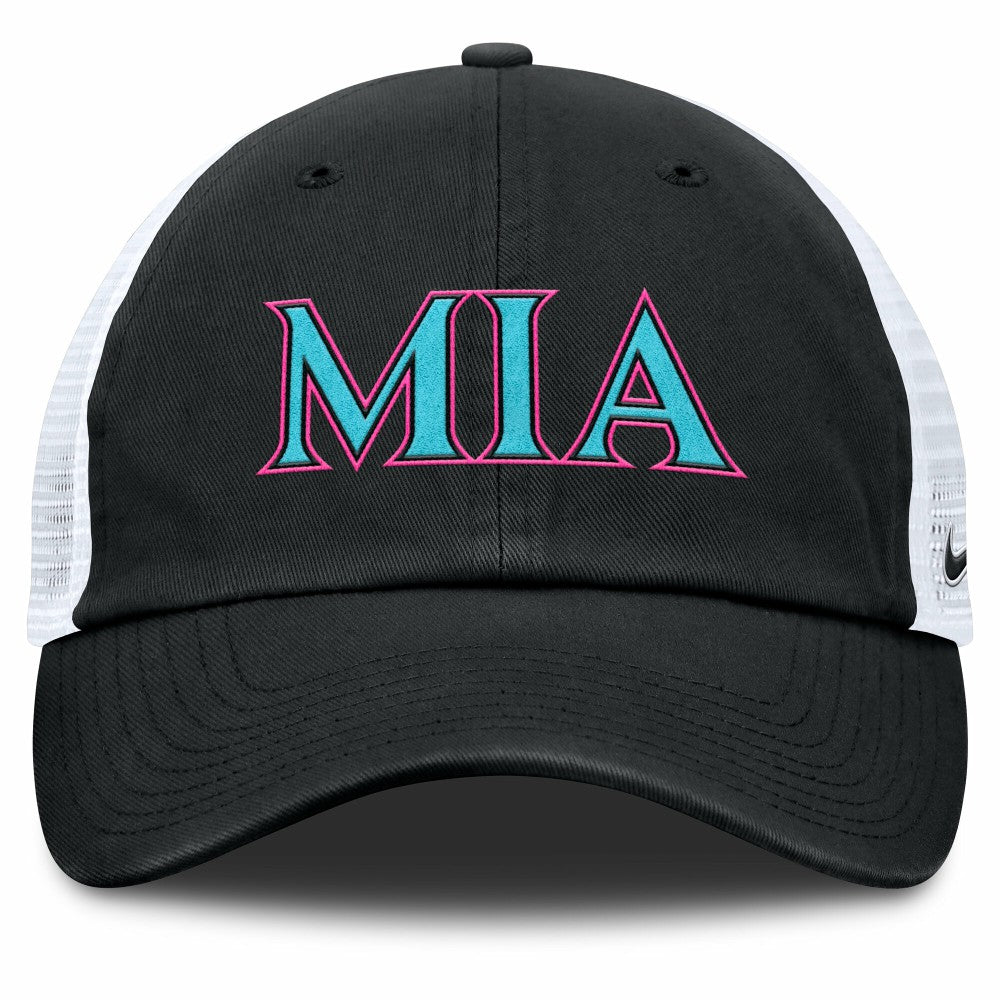 Miami Marlins Nike Unisex 2025 City Connect Trucker Adjustable Hat - Black/White - Nike Discount