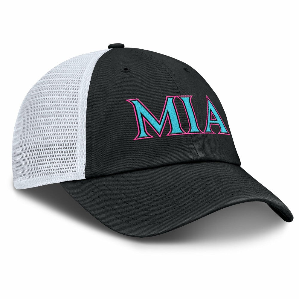 Miami Marlins Nike Unisex 2025 City Connect Trucker Adjustable Hat - Black/White - Nike Discount