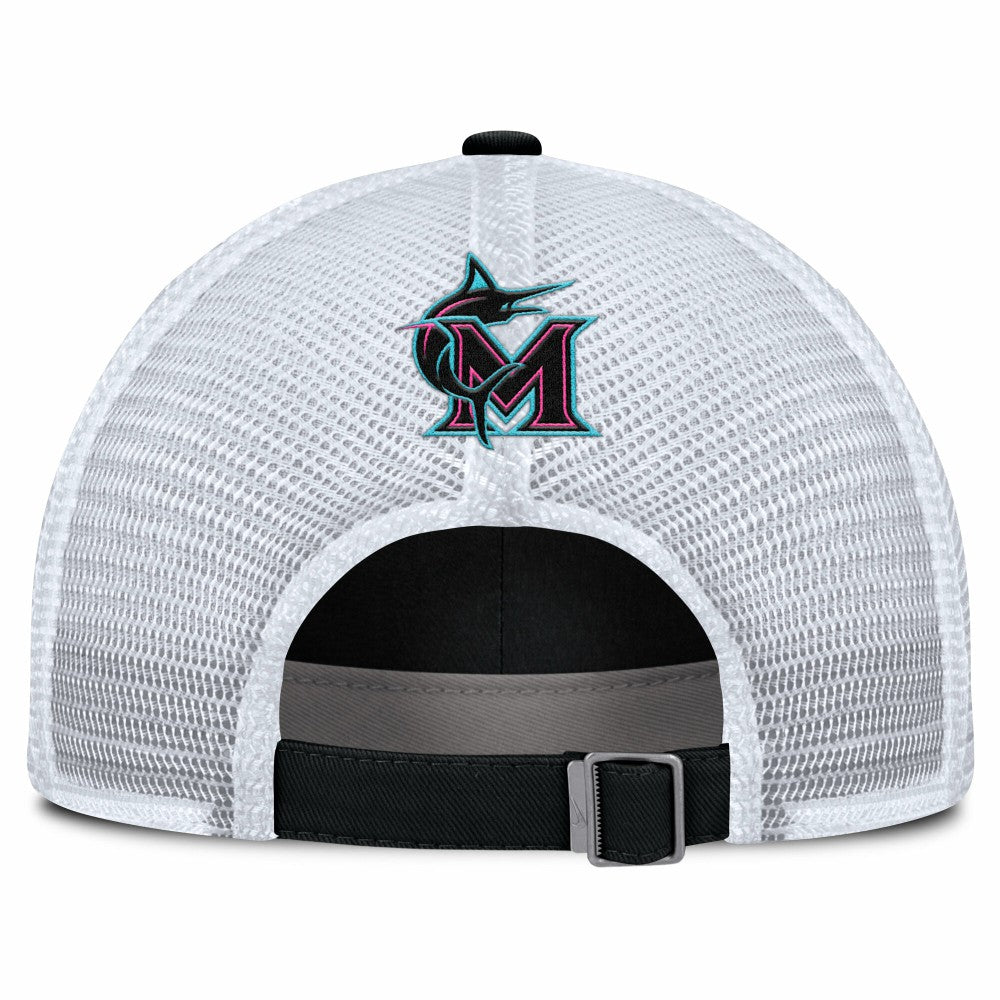 Miami Marlins Nike Unisex 2025 City Connect Trucker Adjustable Hat - Black/White - Nike Discount