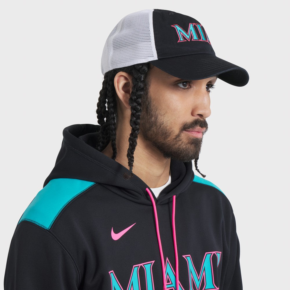 Miami Marlins Nike Unisex 2025 City Connect Trucker Adjustable Hat - Black/White - Nike Discount