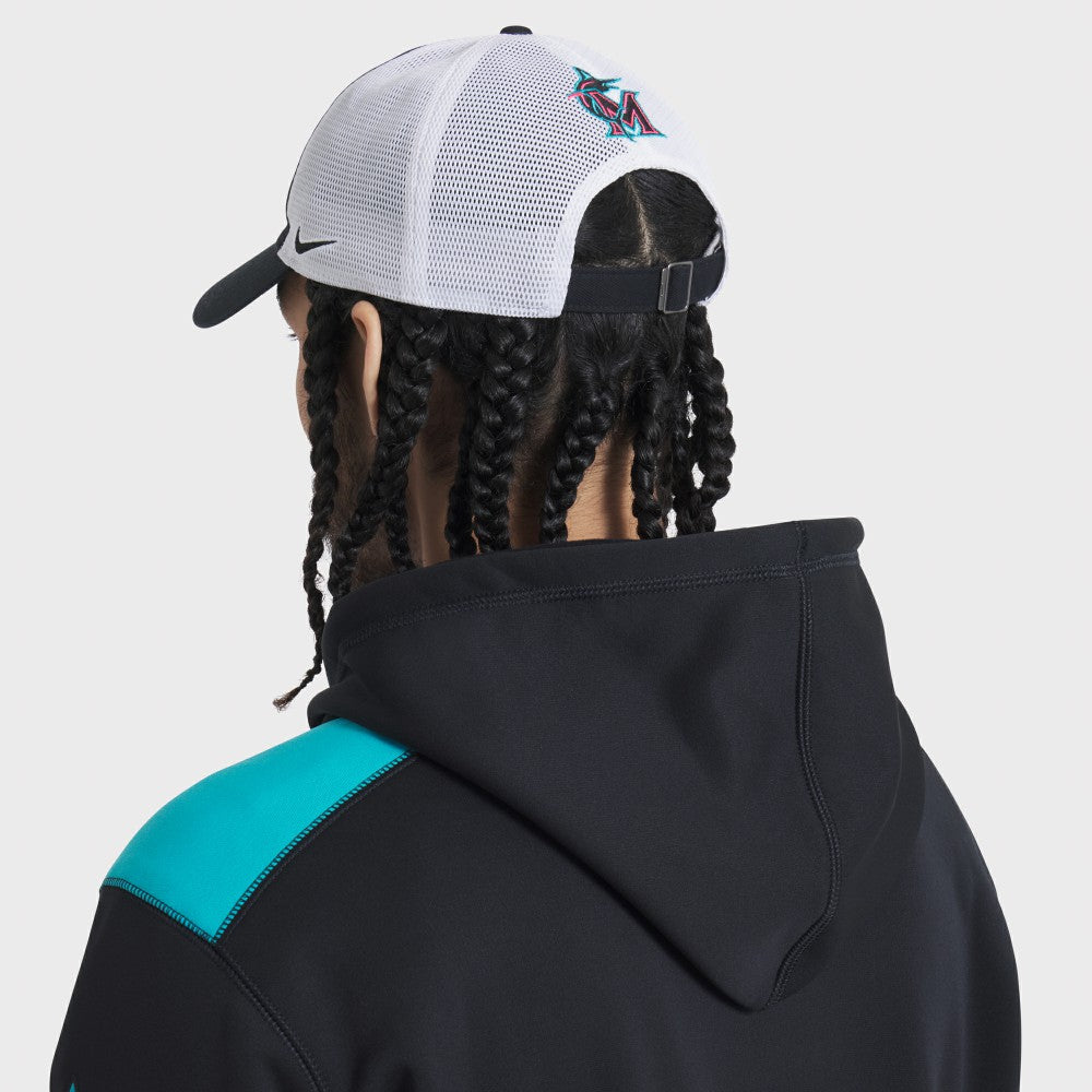 Miami Marlins Nike Unisex 2025 City Connect Trucker Adjustable Hat - Black/White - Nike Discount