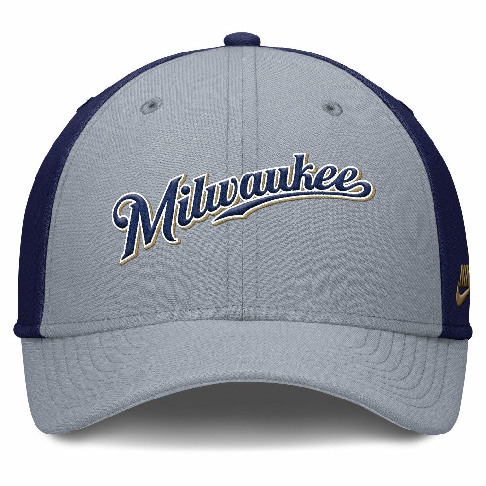 Milwaukee Brewers Nike Rise Swoosh Performance Flex Hat - Gray/Navy - Nike Discount