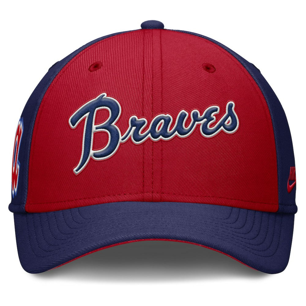Atlanta Braves Nike Rise Swoosh Performance Flex Hat - Navy/Red - Nike on Sale