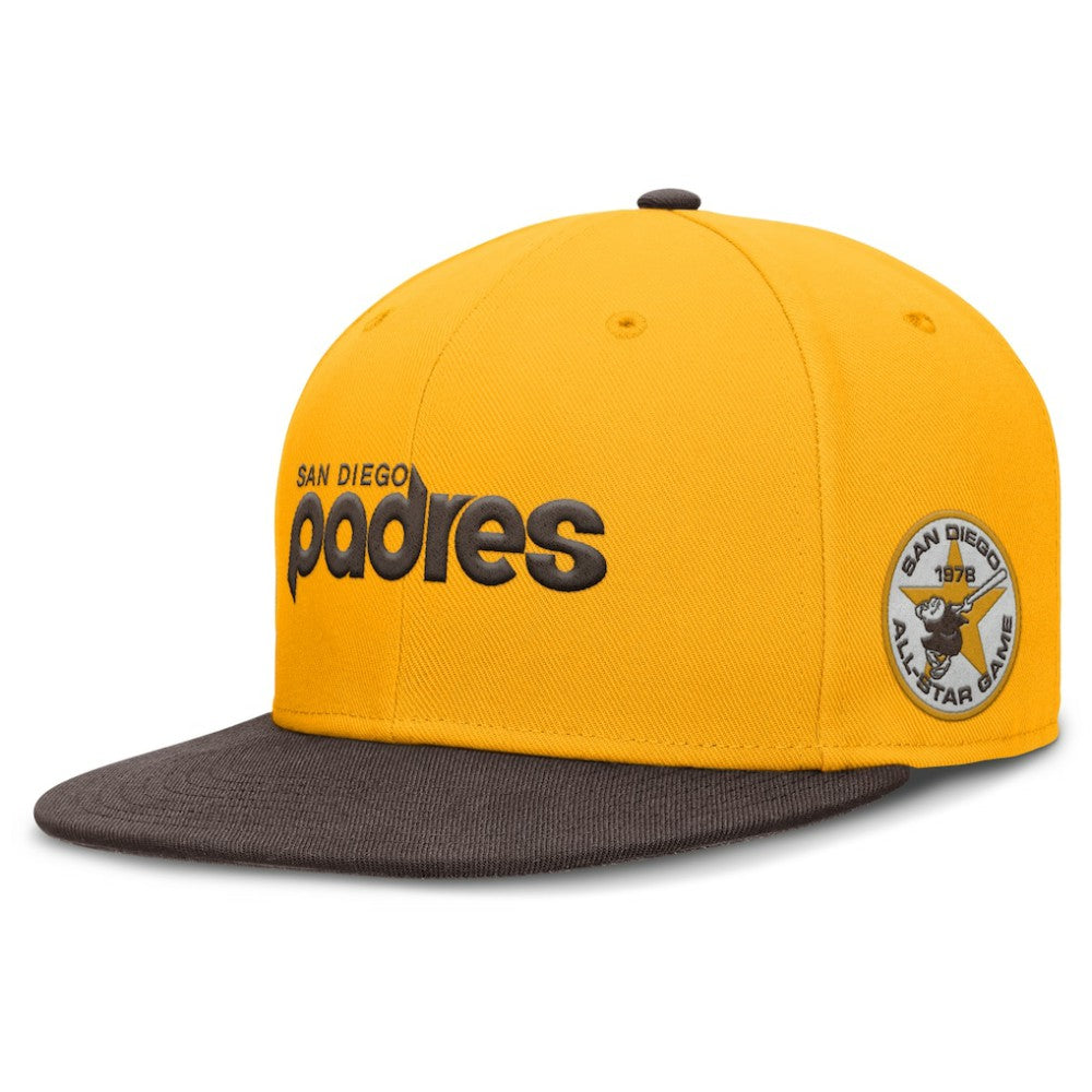 San Diego Padres Nike Cooperstown Two-Tone Dri-FIT Round Bill True Fitted Hat - Gold - Nike Online