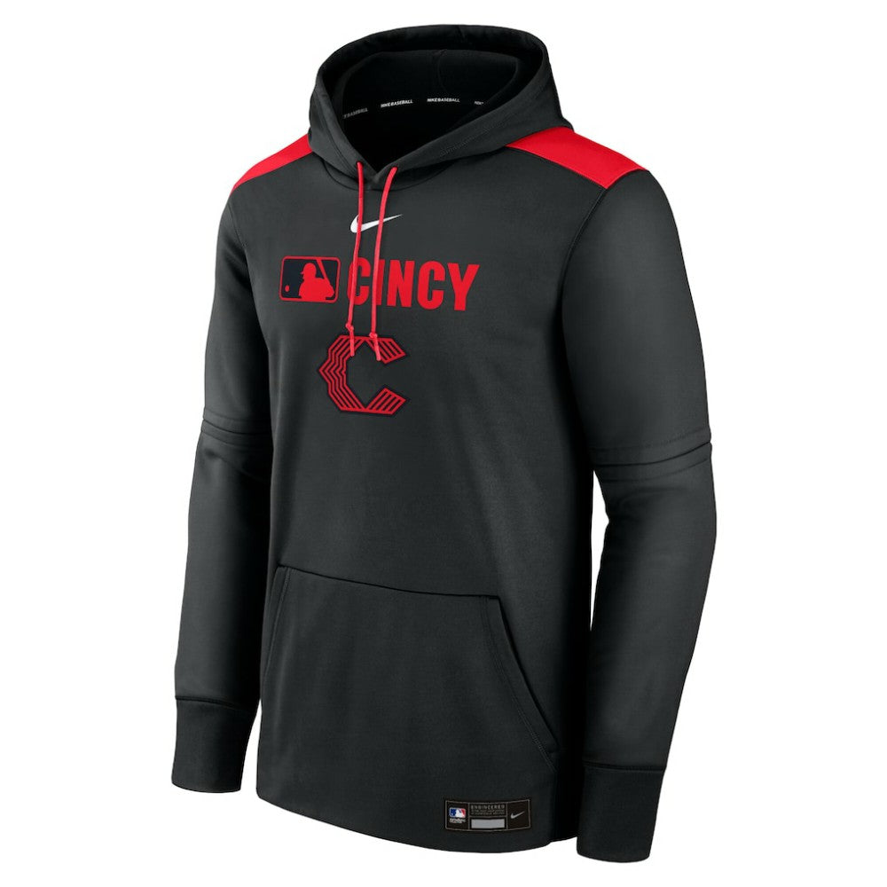 Cincinnati Reds Nike Authentic Collection City Connect Therma Pullover Hoodie - Black - Nike on Sale